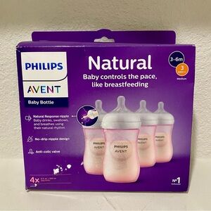 Philips Avent Natural Baby Bottle with Response Nipple, Clear, 9 oz (4 Pack)